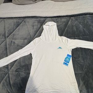 Pelagic White Hooded Aqua Teck Hoodie with Teal Marlin Logo